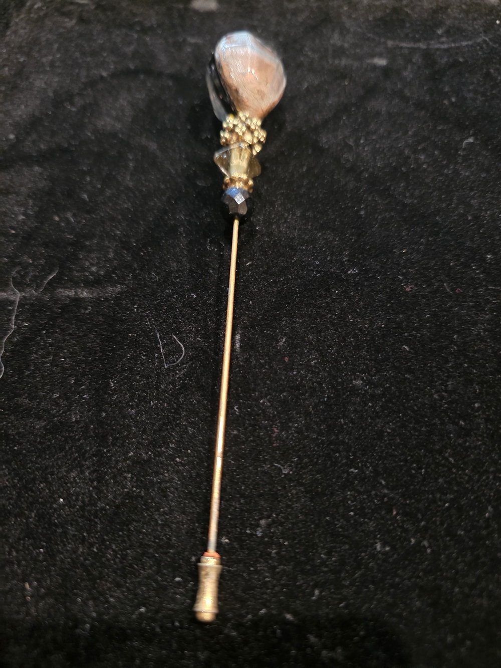 Gold-Tone Glass Bead Hat Pin - Elegant Amber Accent